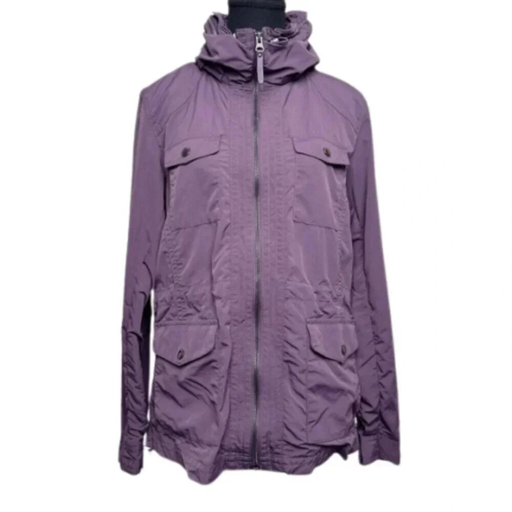 Eddie Bauer Womens Medium Hidden  Hood Travex Windbreaker Purple Jacket